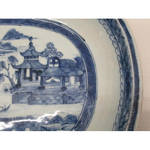 373 - A Chinese blue and white dish possibly 18th century, 32cm x 25cm, very good overall condition, no ch... 