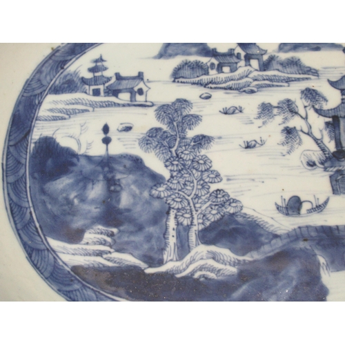 373 - A Chinese blue and white dish possibly 18th century, 32cm x 25cm, very good overall condition, no ch... 