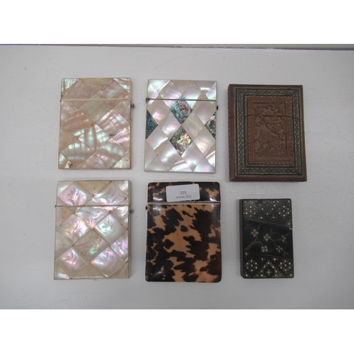 375 - Six card cases including three mother of pearl and tortoiseshell