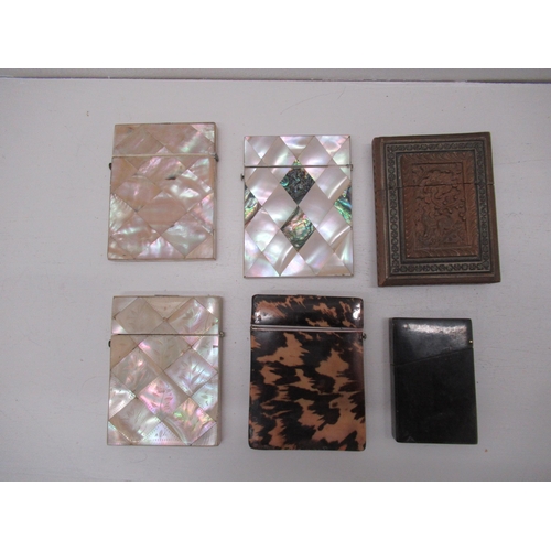 375 - Six card cases including three mother of pearl and tortoiseshell