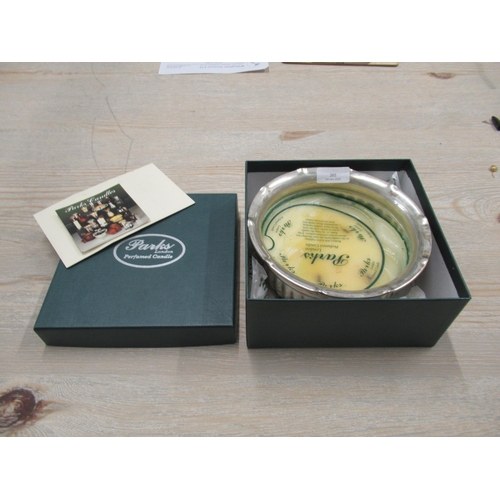 385 - A Parks of London scented candle - in good quality silver plated bowl with original box etc - 18cm -... 