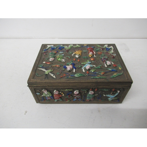 407 - A Chinese brass and enamel box - 13cm x 9cm