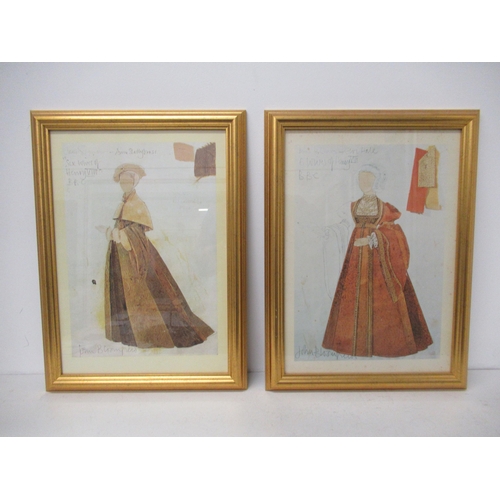 477 - A set of eight framed prints of costume designs by John Bloomfield for the BBC Tv Series 'The Six Wi... 