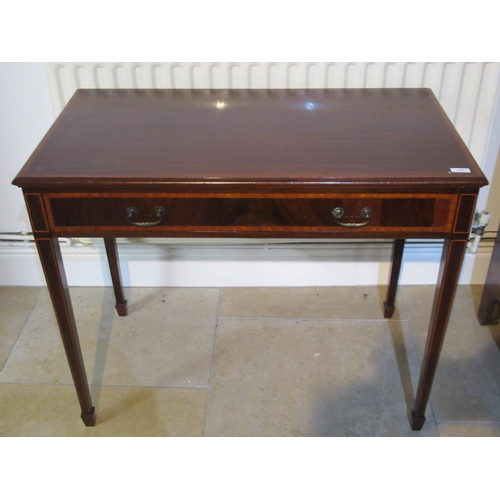 519 - An Edwardian mahogany and crossbanded side table - in good condition - Width 93cm x Depth 50cm x Hei... 