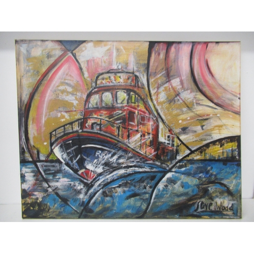 564 - A colourful oil on canvas of an RNLI boat at sea, signed - 76cm x 61cm