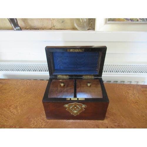 568 - A walnut and brass mounted dome top tea caddy - 18cm x 10cm x 13cm - good overall condition