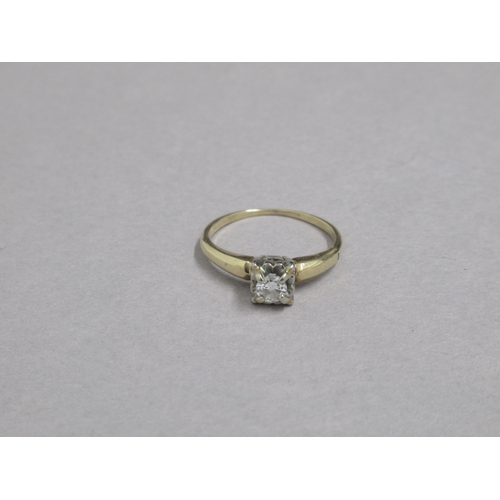 58 - An illusion set 14ct yellow gold diamond solitaire ring with chip, size M, approx 1.9 grams