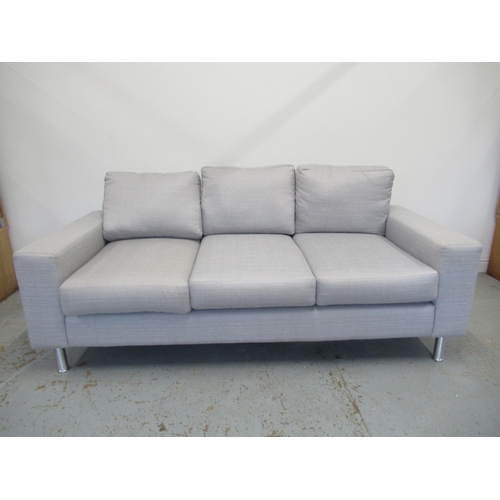 585 - A modern grey cloth three seater sofa - 200cm x 90cm x 90cm