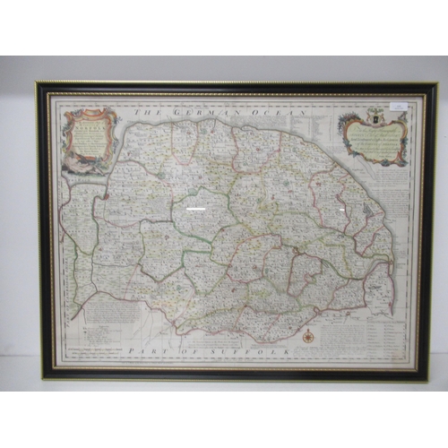 635 - An Accurate Map of the County of Norfolk by Eman Bowen dated 1749, hand coloured - 55cm x 74cm - fra... 