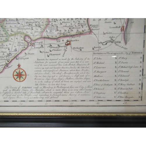 635 - An Accurate Map of the County of Norfolk by Eman Bowen dated 1749, hand coloured - 55cm x 74cm - fra... 