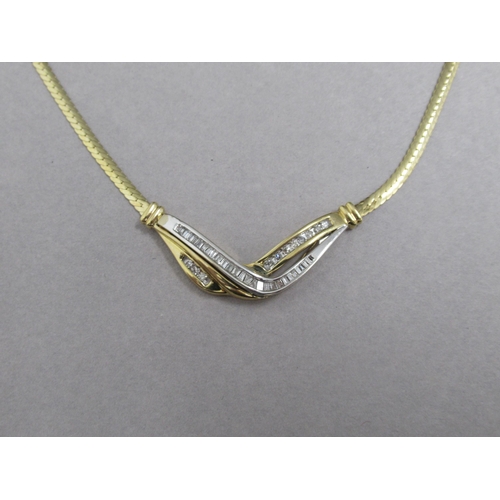 70 - A 10ct yellow gold (hallmarked) necklace with diamonds - 43cm - approx weight 9.2 grams