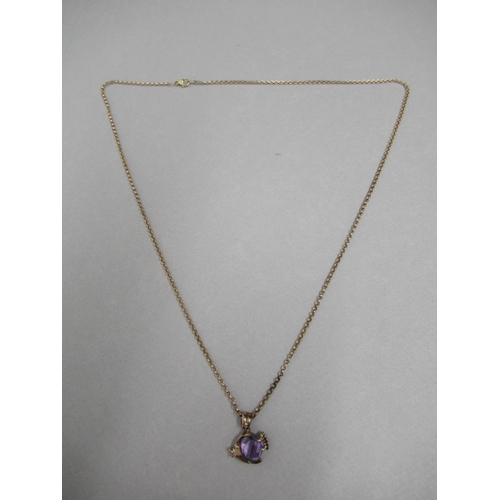 85 - A 9ct rose gold (hallmarked & tested) pendant and chain with amethyst - pendant 2cm with ring - chai... 