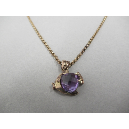 85 - A 9ct rose gold (hallmarked & tested) pendant and chain with amethyst - pendant 2cm with ring - chai... 