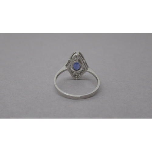 103 - A platinum Art Deco style sapphire and diamond ring - head size approx 15mm x 12mm - ring size appro... 