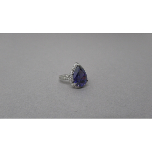 111 - An 18ct white gold Uruguayan pear shape amethyst and diamond ring with diamond shoulders - amethyst ... 