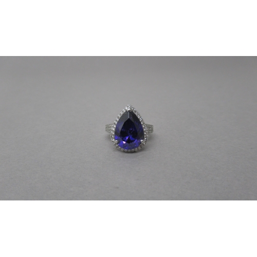 111 - An 18ct white gold Uruguayan pear shape amethyst and diamond ring with diamond shoulders - amethyst ... 