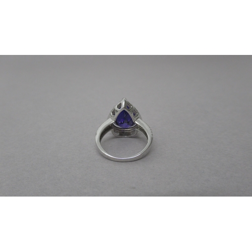 111 - An 18ct white gold Uruguayan pear shape amethyst and diamond ring with diamond shoulders - amethyst ... 