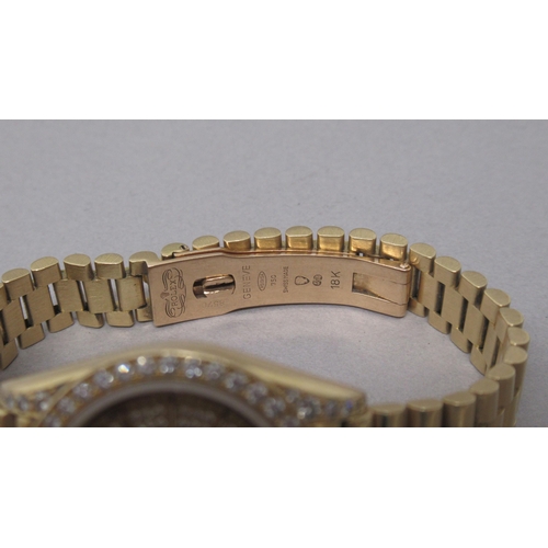 234 - A ladies 18ct yellow gold Rolex Oyster Perpetual Datejust bracelet watch, a champagne dial with diam... 