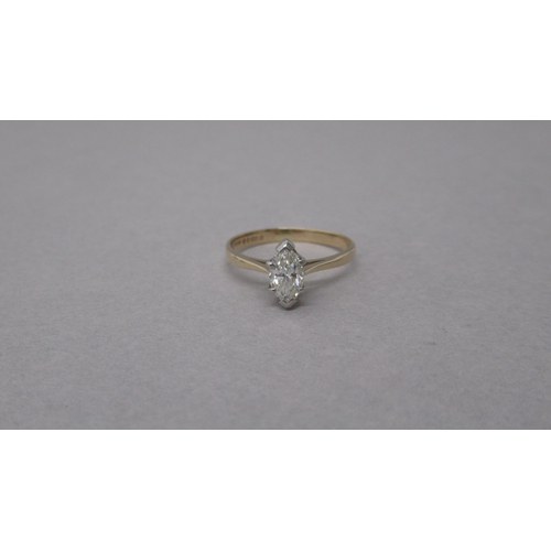 93 - A certificated 14ct yellow and white gold marquise-cut diamond solitaire ring - Diamond 0.60ct - Cer... 