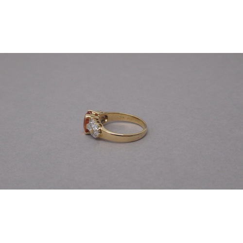 94 - A certificated 18ct yellow gold ring set with round mixed cut natural fancy orange sapphire and diam... 