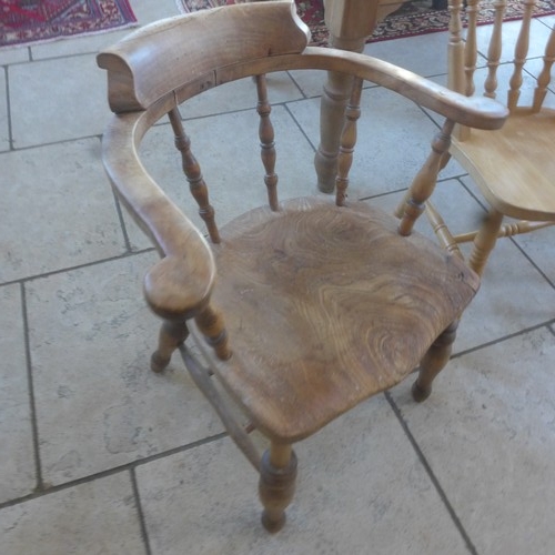 530A - Six Windsor chairs to include two smokers bow armchairs - one needing restoration