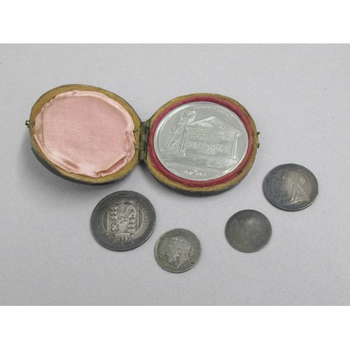 325 - A white metal commemorative medal 'The Rev John Wesley', 3.5cm, in leather fitted case together with... 