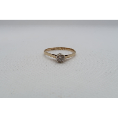 107 - A 9ct yellow gold 0.30ct diamond ring - carat weight marked on inside of ring - ring size approx S