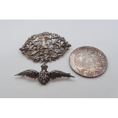 132 - A silver RAF Sweetheart brooch, 6cm, with another silver brooch, 6cm and a Maria Theresa silver Thal... 