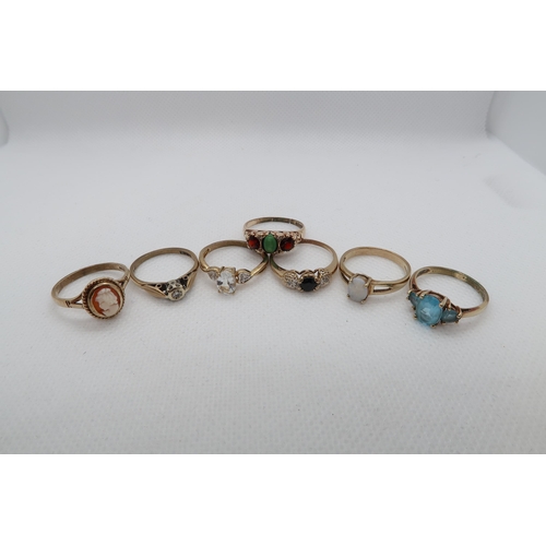 135 - Seven 9ct gold (hallmarked) rings - various - one split - approx weight 15.2 grams