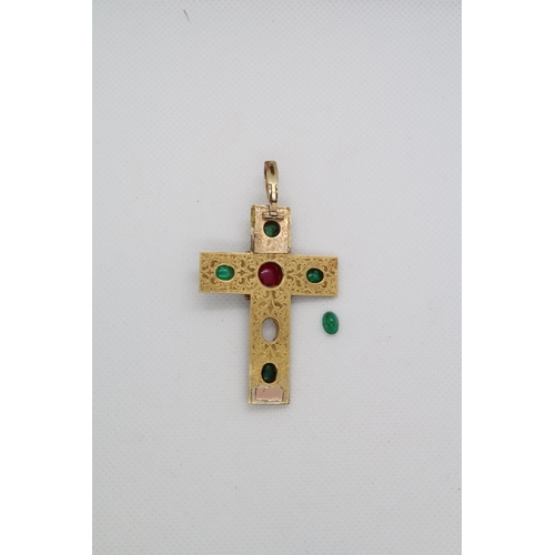 146 - A good, possibly Victorian gold, enamel and gem set cross pendant tested as approx 18ct with ring an... 