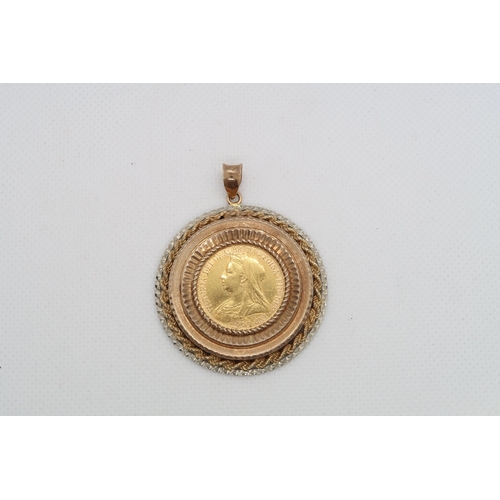 153 - An 1894 gold sovereign set as a pendant in 9ct gold (hallmarked) gold - approx 4.5cm diameter - appr... 