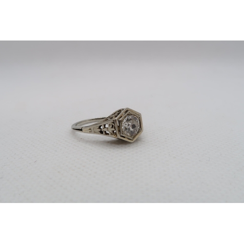 187 - An 18ct (hallmarked) white gold single stone diamond ring - approx diamond weight 0.70ct - ring size... 