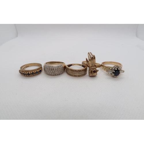 196 - Five 9ct yellow gold (hallmarked) rings, various - total weight approx 24 grams