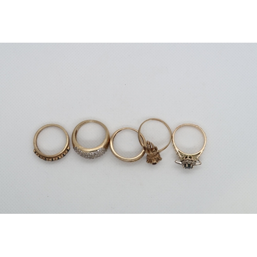 196 - Five 9ct yellow gold (hallmarked) rings, various - total weight approx 24 grams