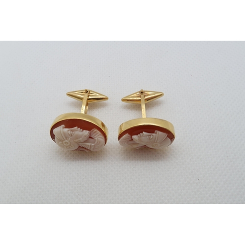 201 - A pair of 18ct yellow gold (hallmarked) cufflinks with cameo - approx total weight 12.6 grams