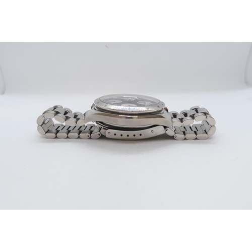 267 - A stainless steel Omega Speedmaster reverse panda automatic chronograph gents bracelet wristwatch - ... 