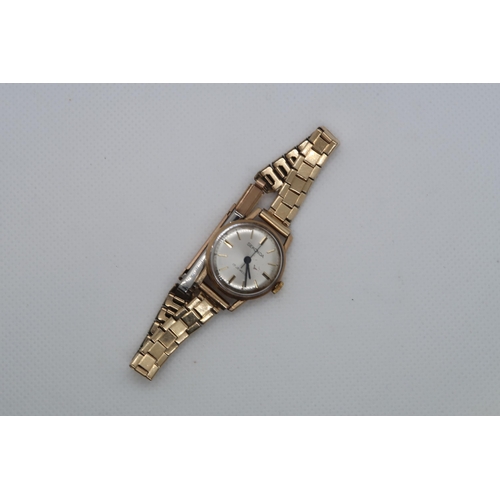 270 - A 9ct yellow gold (hallmarked) cased ladies Skonda wristwatch with plated bracelet - case 22mm