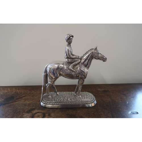 296 - A silver filled figure of a horse and jockey hallmarked Sheffield 1987 and inscribed Sheldon - appro... 