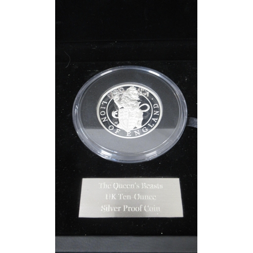 328 - 2017 Royal Mint 10oz silver proof coin 'The Queens Beasts, The Lion of England' with C.O.A no 750 in... 