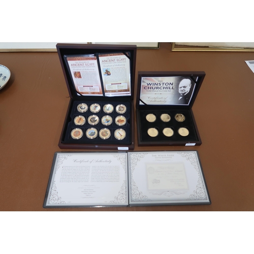 336 - Westminster Mint - The treasures of Ancient Egypt 24 gold plated coin set with COA's - Winston Churc... 