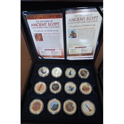 336 - Westminster Mint - The treasures of Ancient Egypt 24 gold plated coin set with COA's - Winston Churc... 