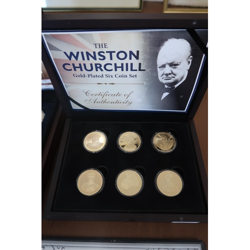 336 - Westminster Mint - The treasures of Ancient Egypt 24 gold plated coin set with COA's - Winston Churc... 