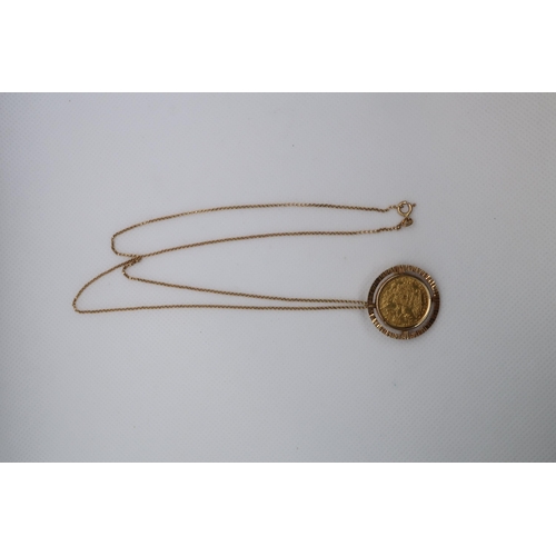 337 - An Austro Hungarian 1915 1 Ducat gold coin mounted as a pendant in yellow gold (tested) on hallmarke... 