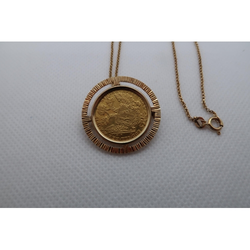 337 - An Austro Hungarian 1915 1 Ducat gold coin mounted as a pendant in yellow gold (tested) on hallmarke... 