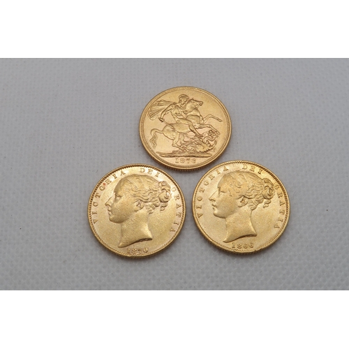 346 - Three gold sovereigns - 1866, 1870 and 1873