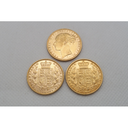 346 - Three gold sovereigns - 1866, 1870 and 1873