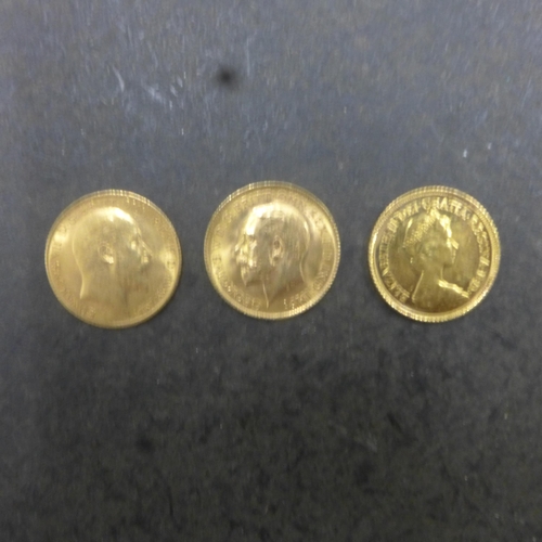 351 - Three gold half sovereigns - 1904,1914 and 1982