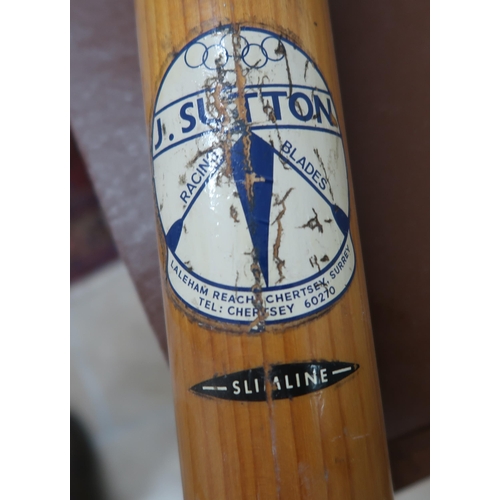 369 - A Slimline rowing blade - J. Sutton Racing Blades, Laleham Reach, Chertsey, Surrey - Tel Chertsy 602... 