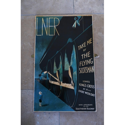 477 - A LNER 'Take Me By The Flying Scotsman' advertising poster on plywood - 75cm x 46cm