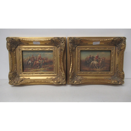 485 - A pair of Orientalist paintings oil on board, gilt framed, signed R. Wilson 17cm x 12cm - together w... 